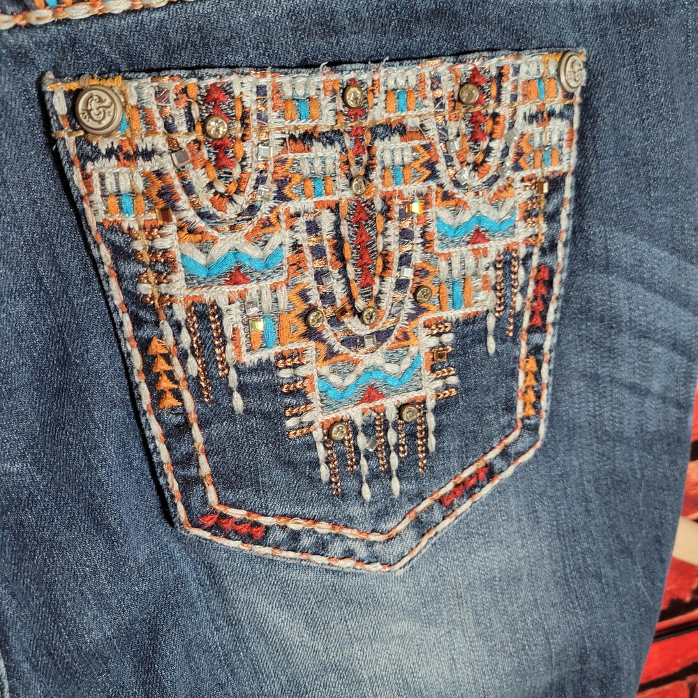 Grace in LA Women's Boot Cut Jeans - Dark Blue with Embellished Trim - Picture 6 of 7